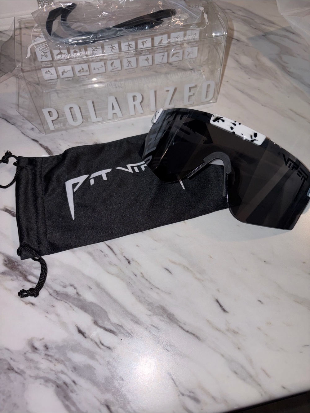 Pit Viper Black Shield Sunglasses with White Speckle Accent